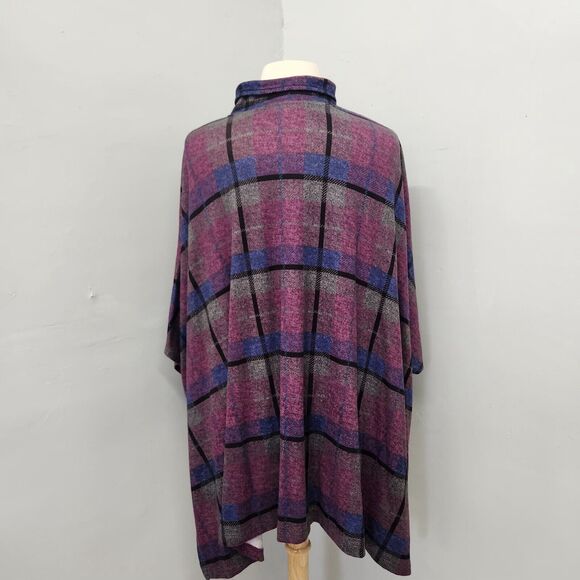Stan Herman Luxe Knit Purple Plaid Pop-Over pocho Size Large Pocket - Picture 7 of 9